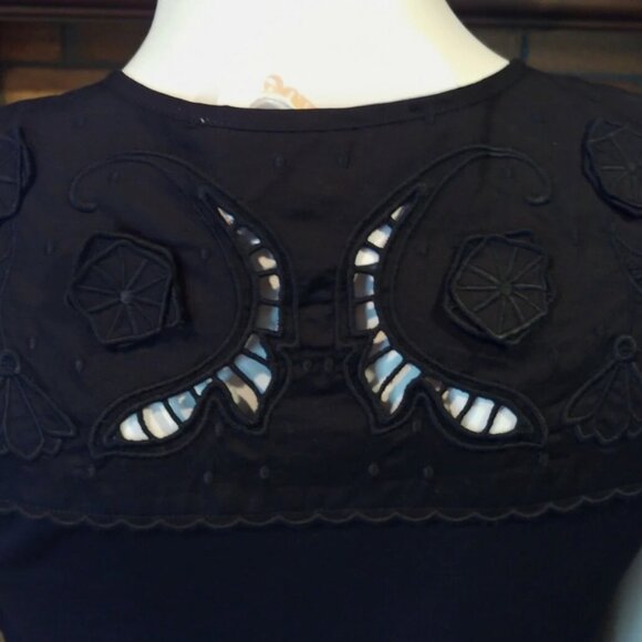SEE BY CHLOE Cotton Yoke Step Hem Embroidery/Aplique Black KneeMid Dress XS $375 - Picture 11 of 15